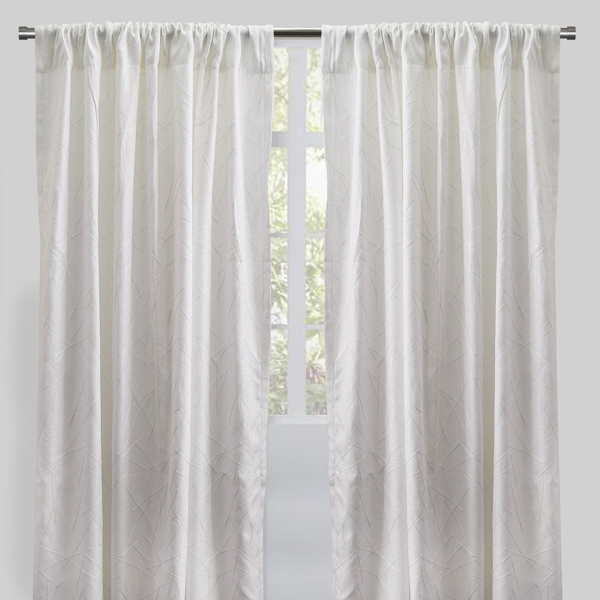 Bailey Curtain Panels Polyester Fabric - Embroidered Geometric Pattern, Beige, 54" X 96", Rod Pocket (Sold By The Pair)