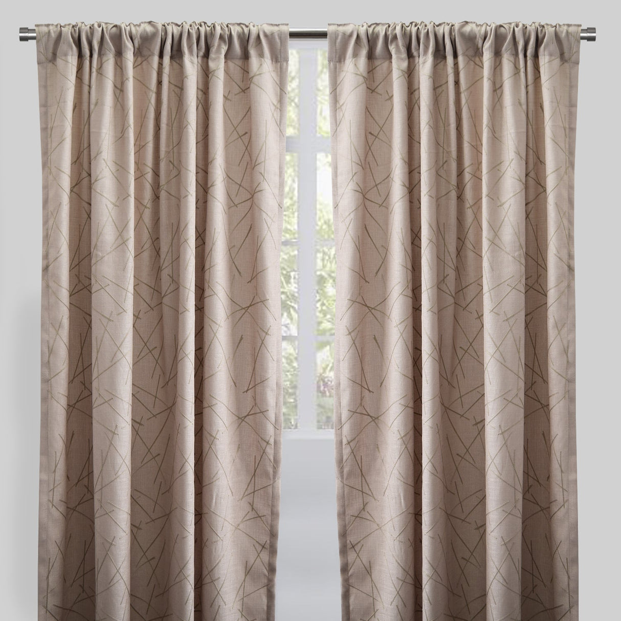 Bailey Curtain Panels Polyester Fabric - Embroidered Geometric Pattern, Beige, 54" X 96", Rod Pocket (Sold By The Pair)