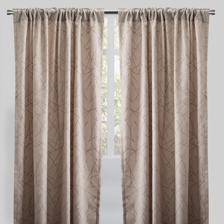 Bailey Curtain Panels Polyester Fabric - Embroidered Geometric Pattern, Beige, 54" X 96", Rod Pocket (Sold By The Pair)