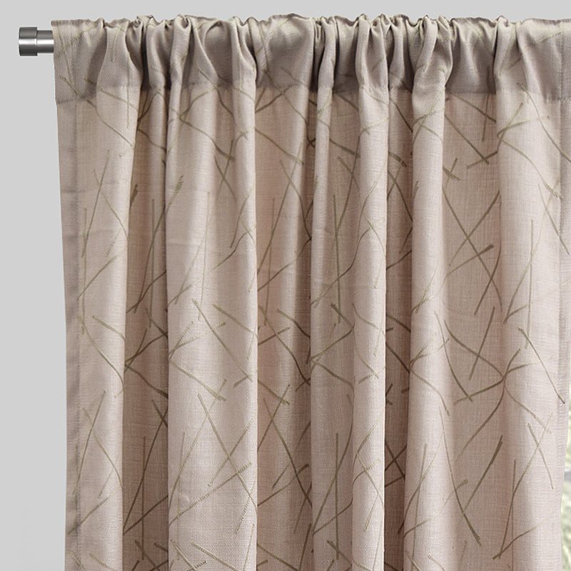 Bailey Curtain Panels Polyester Fabric - Embroidered Geometric Pattern, Beige, 54" X 96", Rod Pocket (Sold By The Pair)
