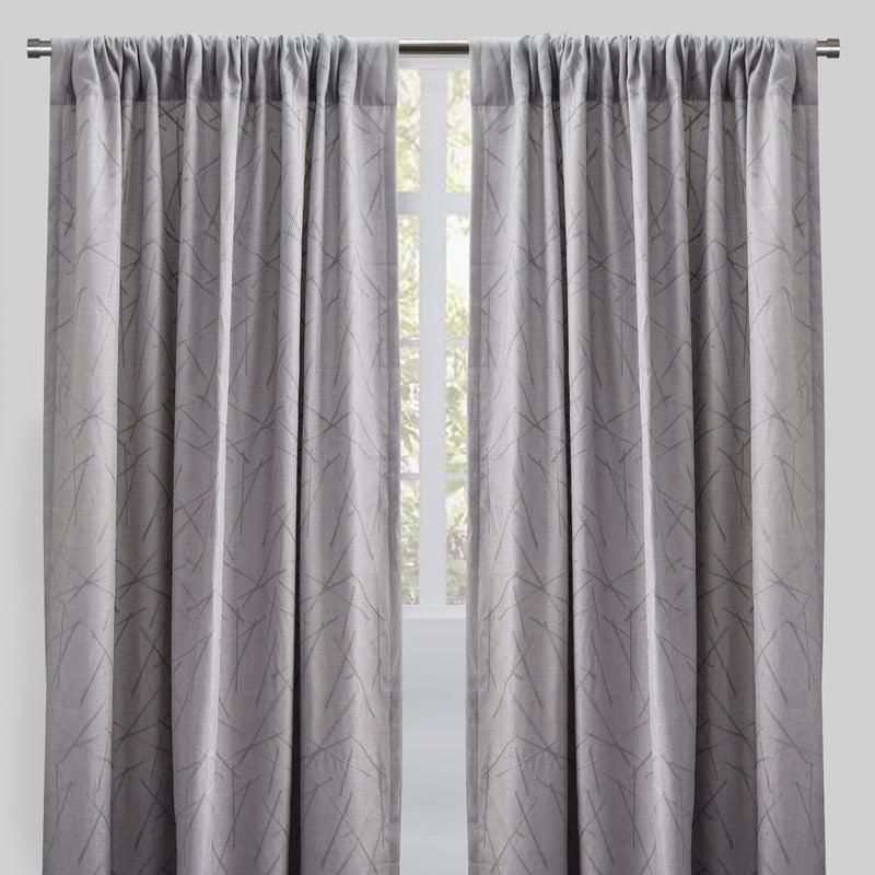 Bailey Curtain Panels Polyester Fabric - Embroidered Geometric Pattern, Beige, 54" X 96", Rod Pocket (Sold By The Pair)