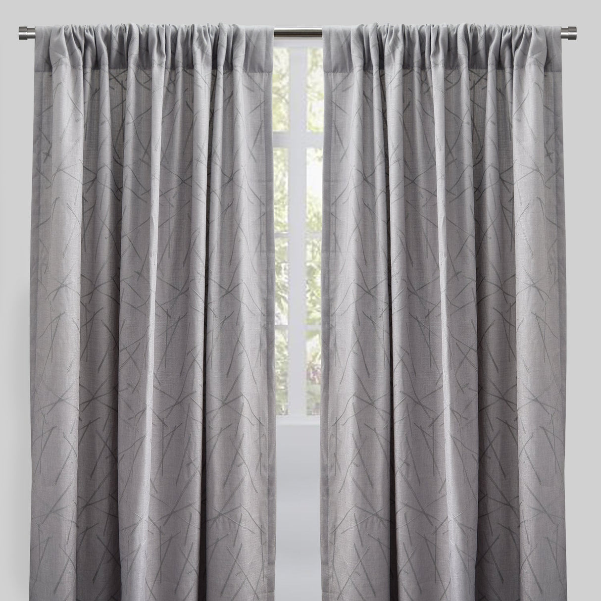 Bailey Curtain Panels Polyester Fabric - Embroidered Geometric Pattern, Beige, 54" X 96", Rod Pocket (Sold By The Pair)