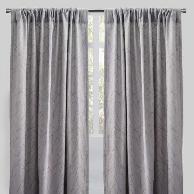 Bailey Curtain Panels Polyester Fabric - Embroidered Geometric Pattern, Beige, 54" X 96", Rod Pocket (Sold By The Pair)
