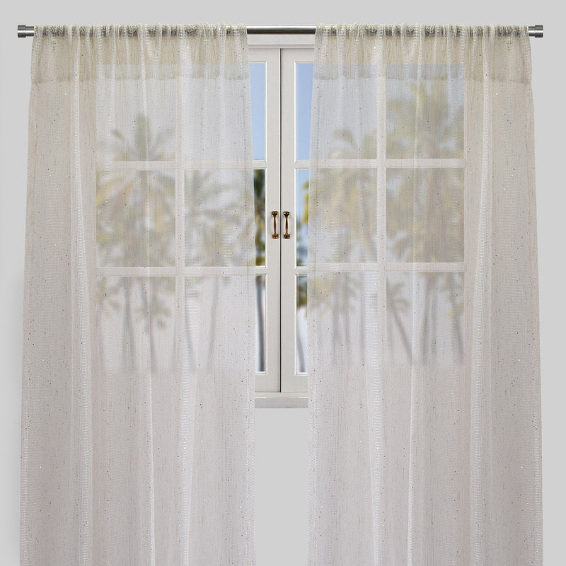 Balia Polyester Sheer Curtain Fabric - Ivory Net-Like Sequins, 54" X 96" Rod Pocket (2 Panels)