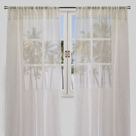 Balia Polyester Sheer Curtain Fabric - Ivory Net-Like Sequins, 54" X 96" Rod Pocket (2 Panels)