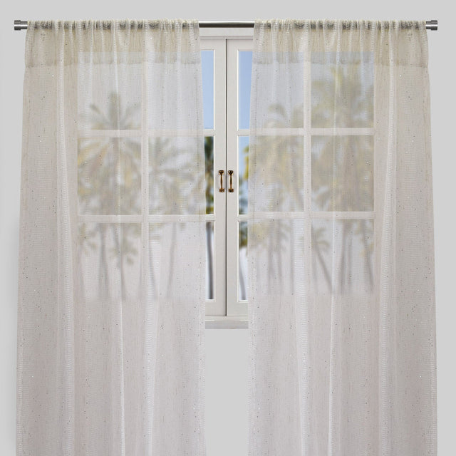 Balia Polyester Sheer Curtain Fabric - Ivory Net-Like Sequins, 54" X 96" Rod Pocket (2 Panels)