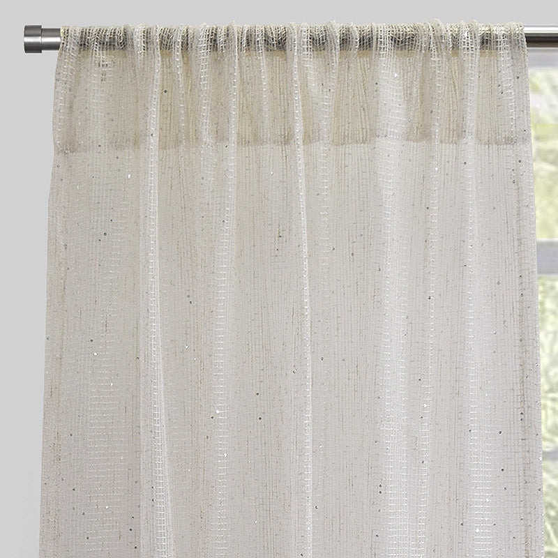 Balia Polyester Sheer Curtain Fabric - Ivory Net-Like Sequins, 54" X 96" Rod Pocket (2 Panels)