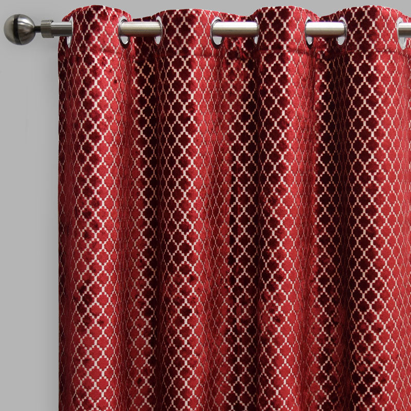 Central Geometric Cut Velvet Fabric - Moroccan Lattice Pattern, 54" X 96" (Sold By The Pair)