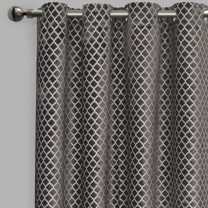 Central Geometric Cut Velvet Fabric - Moroccan Lattice Pattern, 54" X 96" (Sold By The Pair)