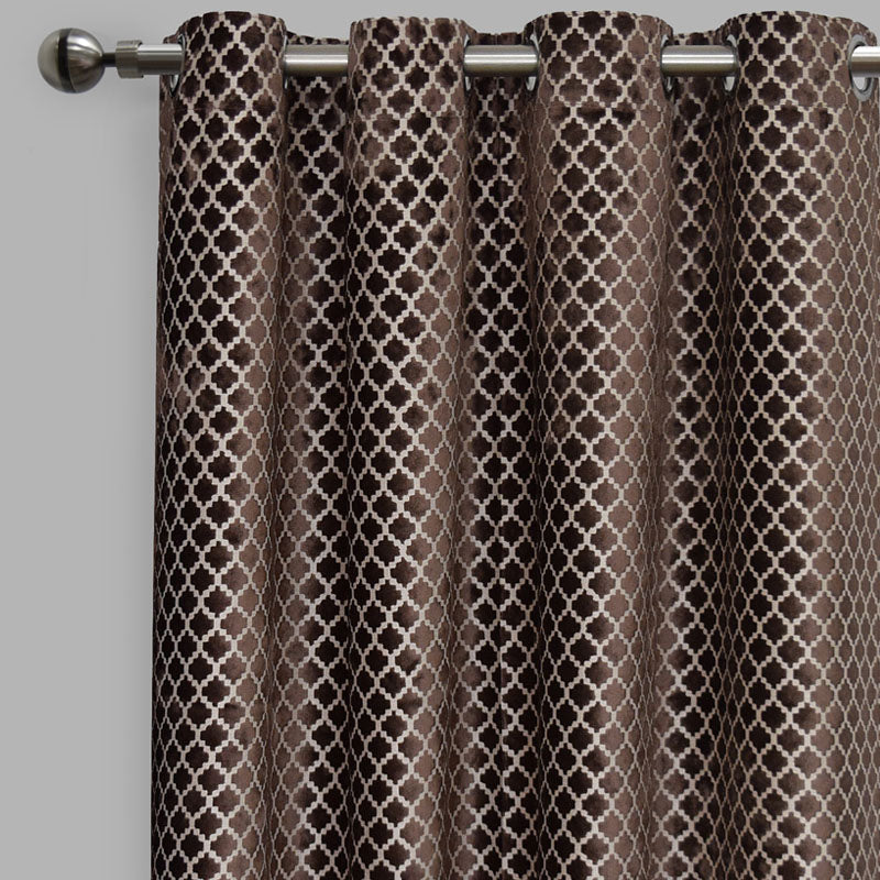Central Geometric Cut Velvet Fabric - Moroccan Lattice Pattern, 54" X 96" (Sold By The Pair)