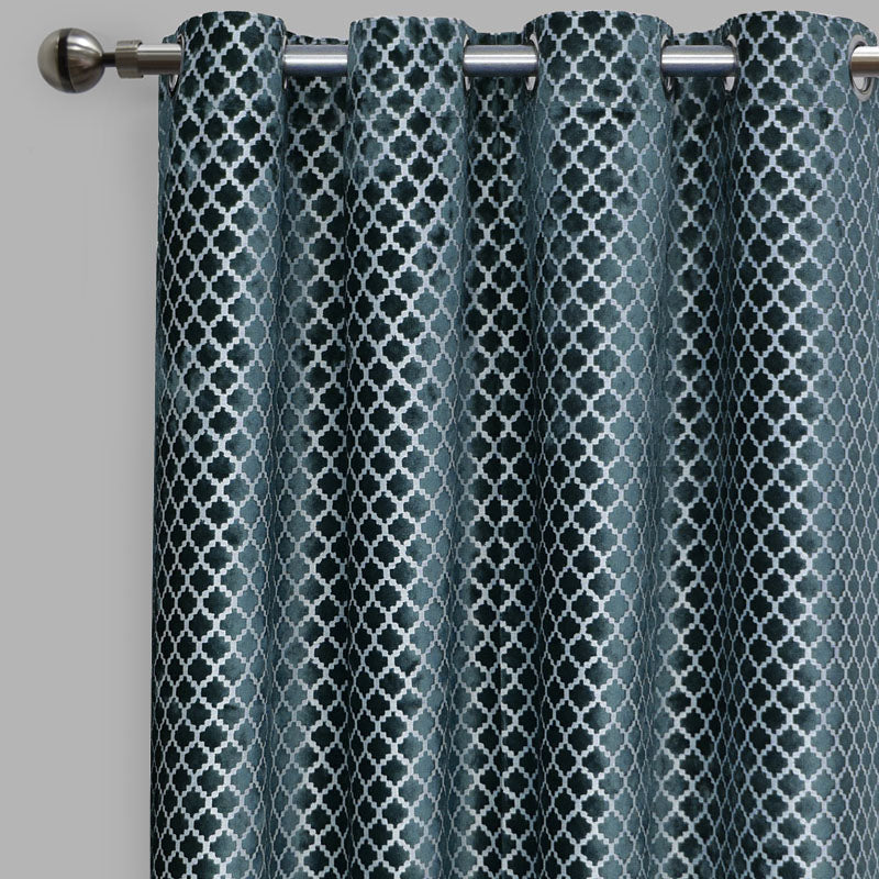 Central Geometric Cut Velvet Fabric - Moroccan Lattice Pattern, 54" X 96" (Sold By The Pair)