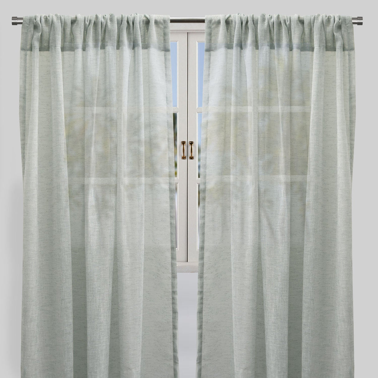 Champion Polyester Sheer Curtain Fabric - Metallic Linen Look, Transparent, 54" X 96", Rod Pocket, Set Of 2 (1 Pair)