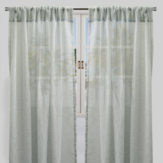 Champion Polyester Sheer Curtain Fabric - Metallic Linen Look, Transparent, 54" X 96", Rod Pocket, Set Of 2 (1 Pair)