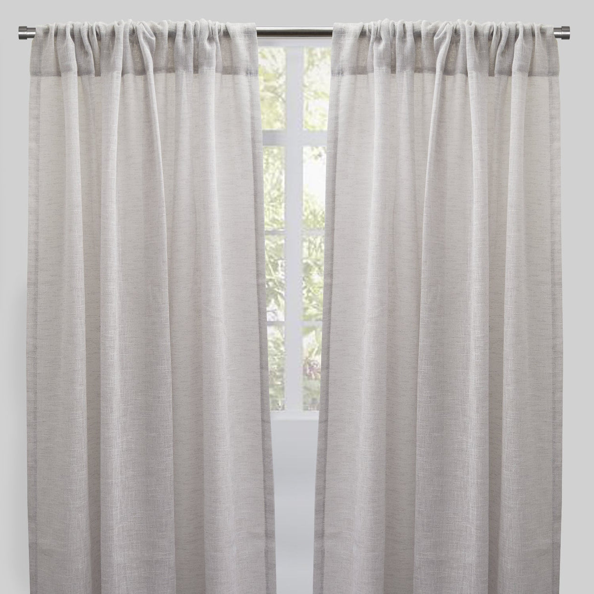 Champion Polyester Sheer Curtain Fabric - Metallic Linen Look, Transparent, 54" X 96", Rod Pocket, Set Of 2 (1 Pair)