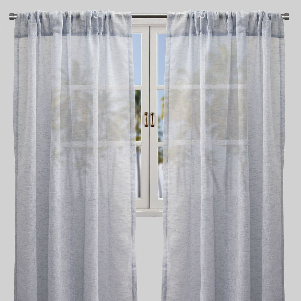 Champion Polyester Sheer Curtain Fabric - Metallic Linen Look, Transparent, 54" X 96", Rod Pocket, Set Of 2 (1 Pair)