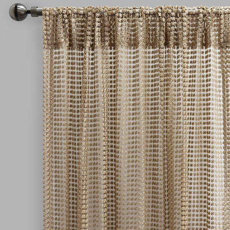 Clover Polyester Fabric - Metallic Floral Sheer, Beige, 54" X 96" (2 Panels)