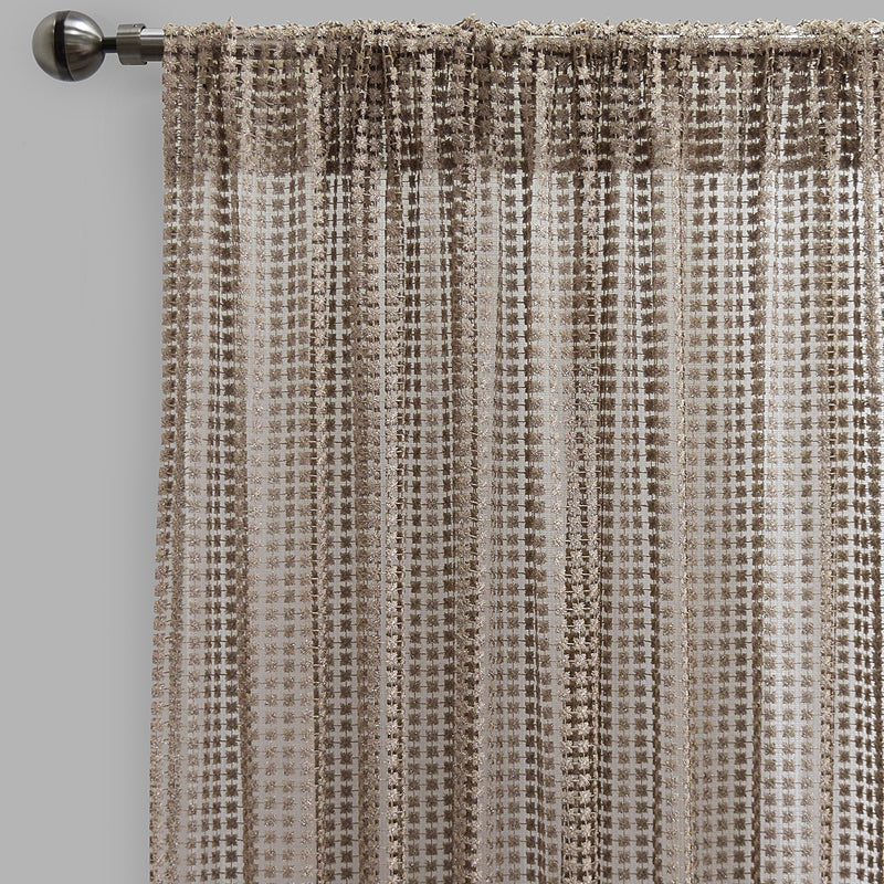 Clover Polyester Fabric - Metallic Floral Sheer, Beige, 54" X 96" (2 Panels)