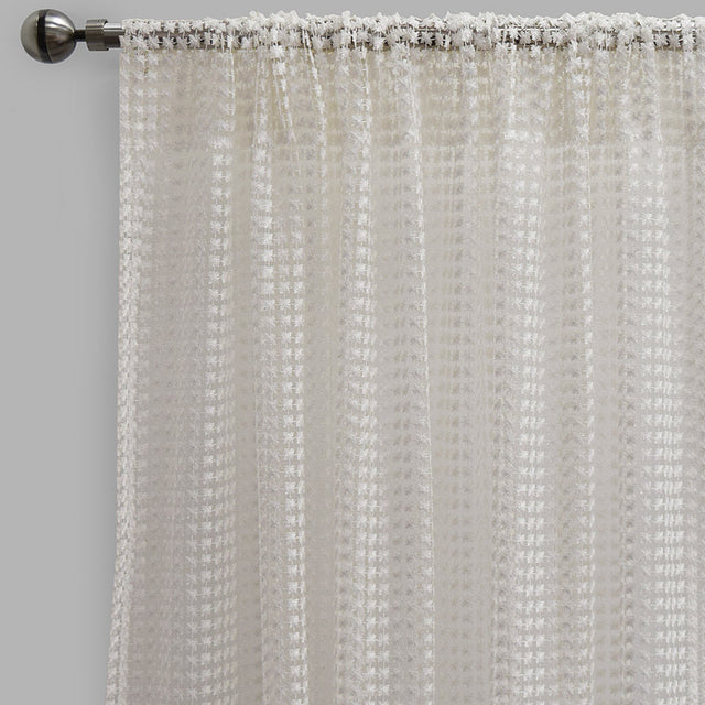 Clover Polyester Fabric - Metallic Floral Sheer, Beige, 54" X 96" (2 Panels)