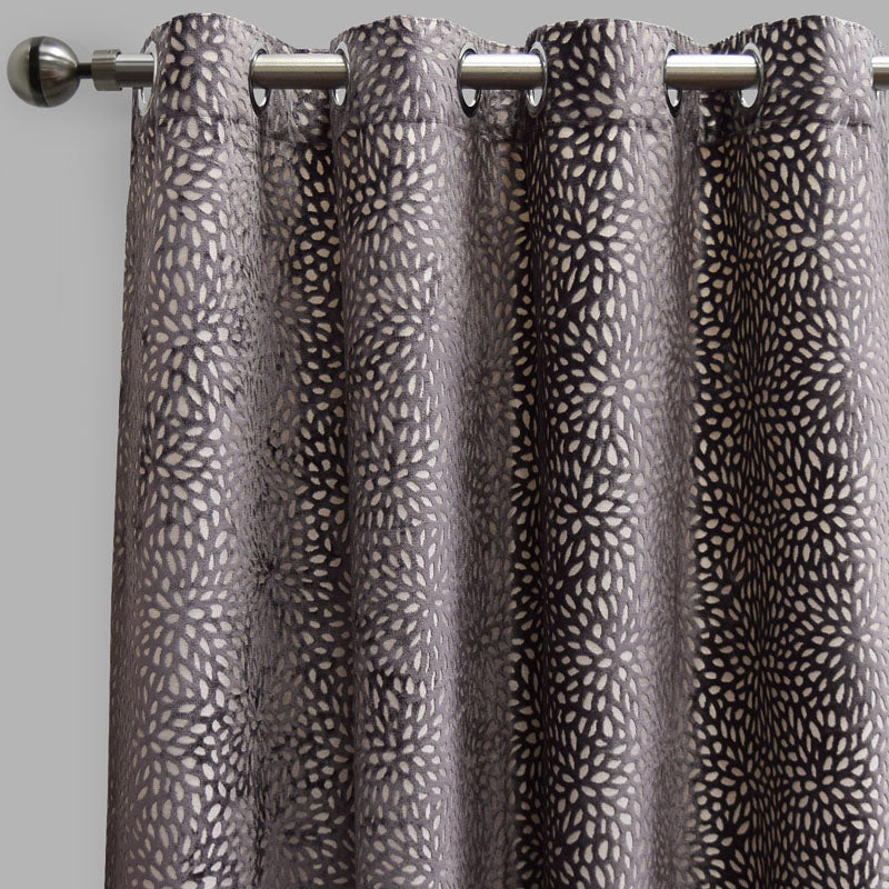 Codes Cut Velvet Curtain Fabric - Abstract Floral Look, 54" X 96", Grommet, Room Darkening (2 Panels)