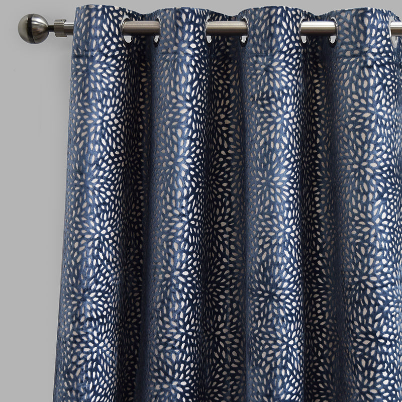 Codes Cut Velvet Curtain Fabric - Abstract Floral Look, 54" X 96", Grommet, Room Darkening (2 Panels)