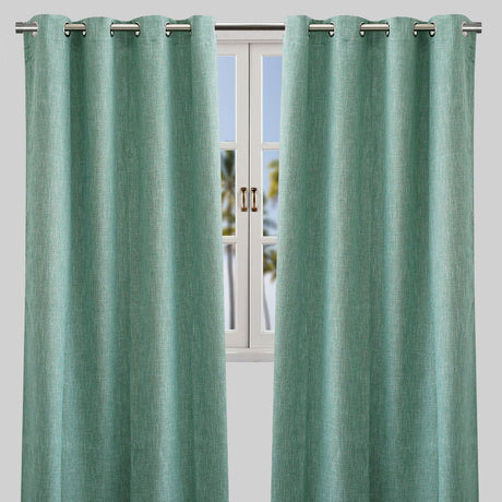 Colony Curtain Panels Polyester Fabric - Solid Linen Look Blackout, 50" X 84", Grommet, Latte, Gray, Teal, Sky (2 Panels)