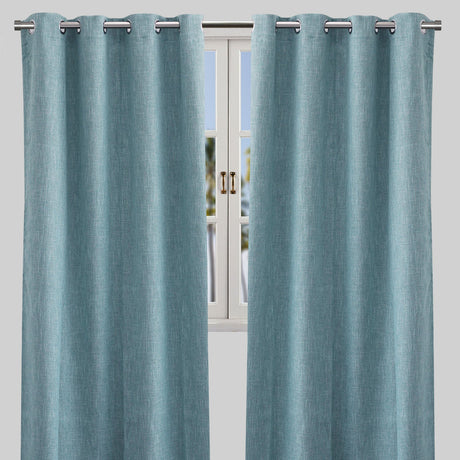 Colony Curtain Panels Polyester Fabric - Solid Linen Look Blackout, 50" X 84", Grommet, Latte, Gray, Teal, Sky (2 Panels)