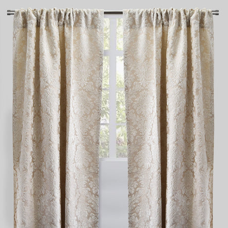 Georgina Curtain Panels Polyester Fabric - Traditional Damask Floral Cut Velvet Jacquard, 54" X 96", Rod Pocket, Room Darkening (1 Pair)