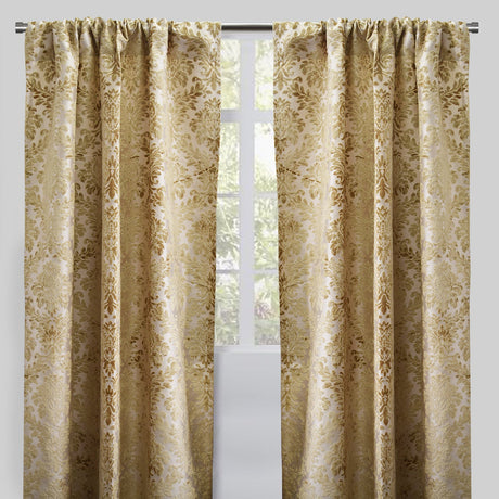 Georgina Curtain Panels Polyester Fabric - Traditional Damask Floral Cut Velvet Jacquard, 54" X 96", Rod Pocket, Room Darkening (1 Pair)