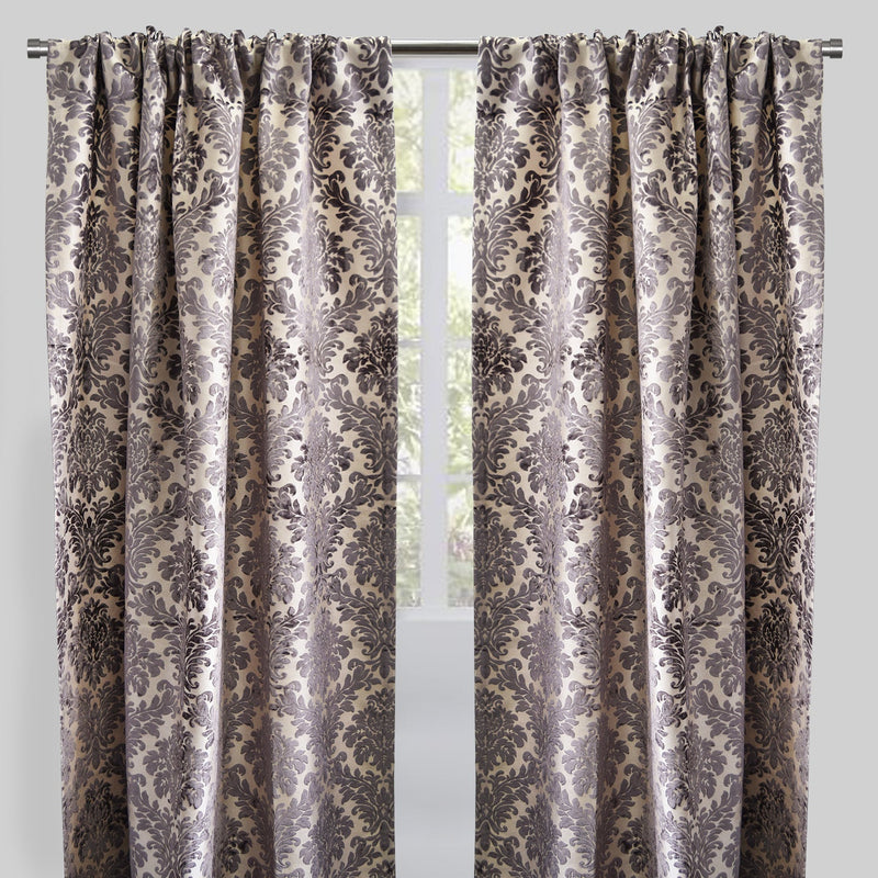 Georgina Curtain Panels Polyester Fabric - Traditional Damask Floral Cut Velvet Jacquard, 54" X 96", Rod Pocket, Room Darkening (1 Pair)
