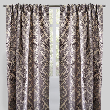 Georgina Curtain Panels Polyester Fabric - Traditional Damask Floral Cut Velvet Jacquard, 54" X 96", Rod Pocket, Room Darkening (1 Pair)