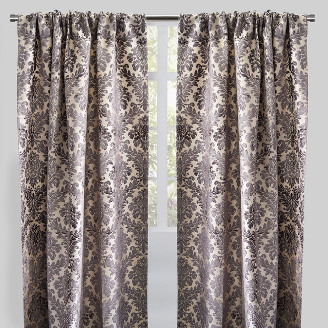 Georgina Curtain Panels Polyester Fabric - Traditional Damask Floral Cut Velvet Jacquard, 54" X 96", Rod Pocket, Room Darkening (1 Pair)