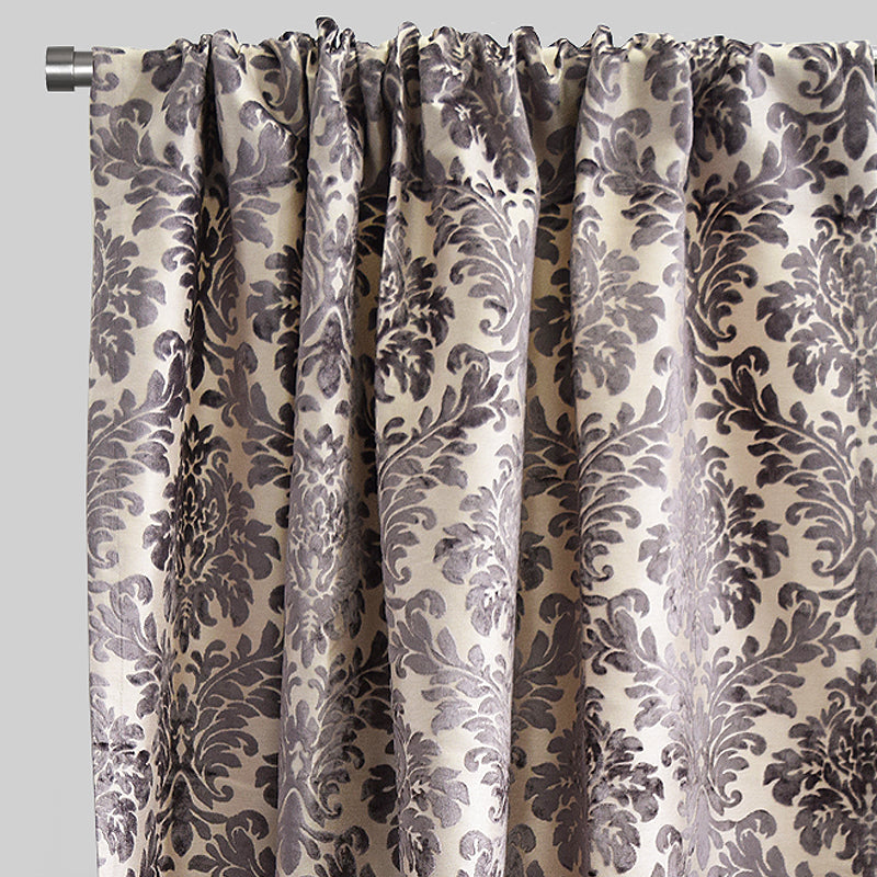 Georgina Curtain Panels Polyester Fabric - Traditional Damask Floral Cut Velvet Jacquard, 54" X 96", Rod Pocket, Room Darkening (1 Pair)