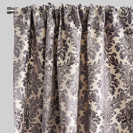 Georgina Curtain Panels Polyester Fabric - Traditional Damask Floral Cut Velvet Jacquard, 54" X 96", Rod Pocket, Room Darkening (1 Pair)