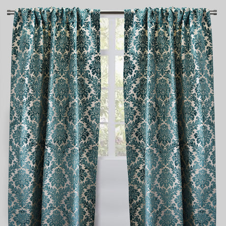 Georgina Curtain Panels Polyester Fabric - Traditional Damask Floral Cut Velvet Jacquard, 54" X 96", Rod Pocket, Room Darkening (1 Pair)