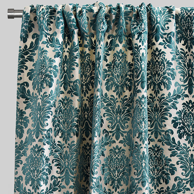Georgina Curtain Panels Polyester Fabric - Traditional Damask Floral Cut Velvet Jacquard, 54" X 96", Rod Pocket, Room Darkening (1 Pair)
