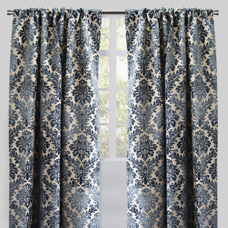 Georgina Curtain Panels Polyester Fabric - Traditional Damask Floral Cut Velvet Jacquard, 54" X 96", Rod Pocket, Room Darkening (1 Pair)