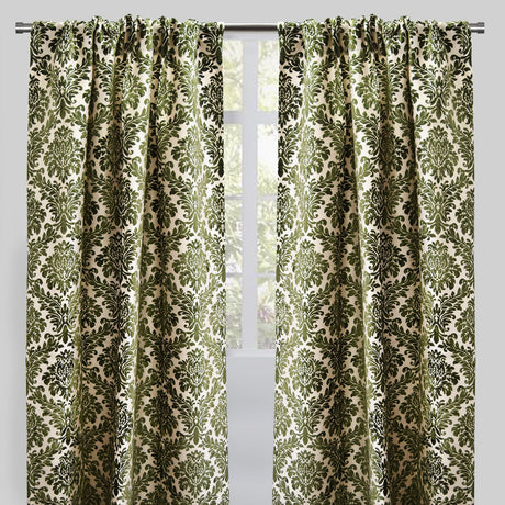 Georgina Curtain Panels Polyester Fabric - Traditional Damask Floral Cut Velvet Jacquard, 54" X 96", Rod Pocket, Room Darkening (1 Pair)