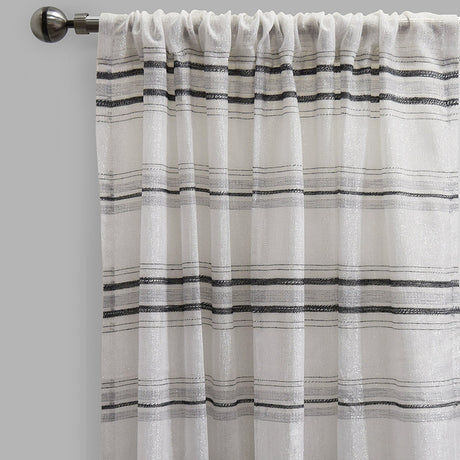 Giorgio Linen Look Polyester Fabric - Metallic Striped Sheer, 54" X 96", Spa, Gray, Beige (2 Panels)
