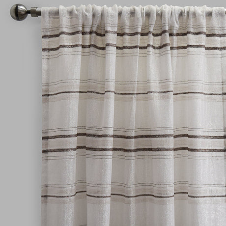 Giorgio Linen Look Polyester Fabric - Metallic Striped Sheer, 54" X 96", Spa, Gray, Beige (2 Panels)