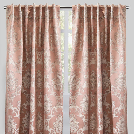 Katherine Traditional Jacquard Polyester Fabric - Textured Damask Faux Silk, Room Darkening, 54" X 96", Rod Pocket - Back Tab (1 Pair)