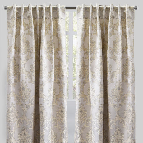 Katherine Traditional Jacquard Polyester Fabric - Textured Damask Faux Silk, Room Darkening, 54" X 96", Rod Pocket - Back Tab (1 Pair)
