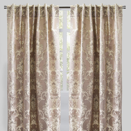 Katherine Traditional Jacquard Polyester Fabric - Textured Damask Faux Silk, Room Darkening, 54" X 96", Rod Pocket - Back Tab (1 Pair)