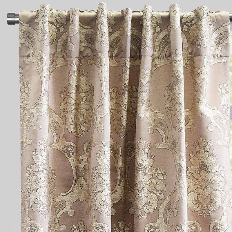 Katherine Traditional Jacquard Polyester Fabric - Textured Damask Faux Silk, Room Darkening, 54" X 96", Rod Pocket - Back Tab (1 Pair)