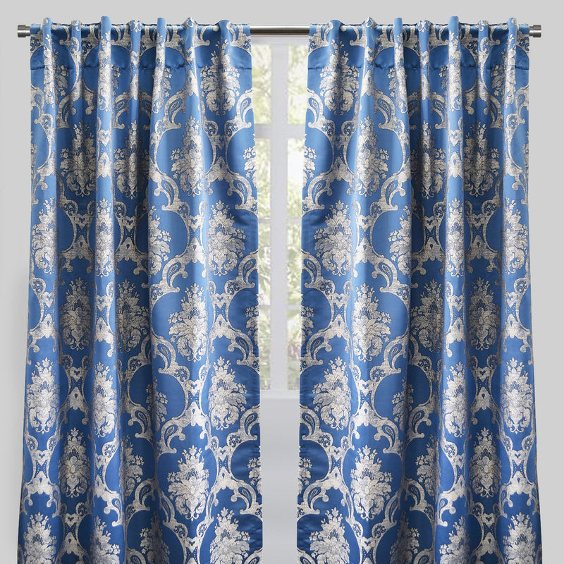 Katherine Traditional Jacquard Polyester Fabric - Textured Damask Faux Silk, Room Darkening, 54" X 96", Rod Pocket - Back Tab (1 Pair)