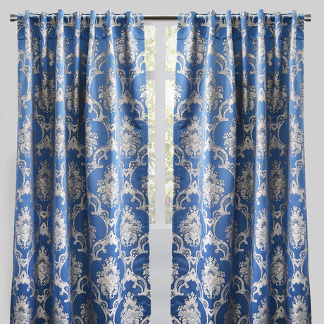 Katherine Traditional Jacquard Polyester Fabric - Textured Damask Faux Silk, Room Darkening, 54" X 96", Rod Pocket - Back Tab (1 Pair)