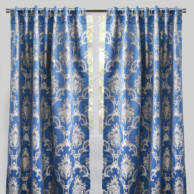 Katherine Traditional Jacquard Polyester Fabric - Textured Damask Faux Silk, Room Darkening, 54" X 96", Rod Pocket - Back Tab (1 Pair)