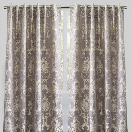 Katherine Traditional Jacquard Polyester Fabric - Textured Damask Faux Silk, Room Darkening, 54" X 96", Rod Pocket - Back Tab (1 Pair)
