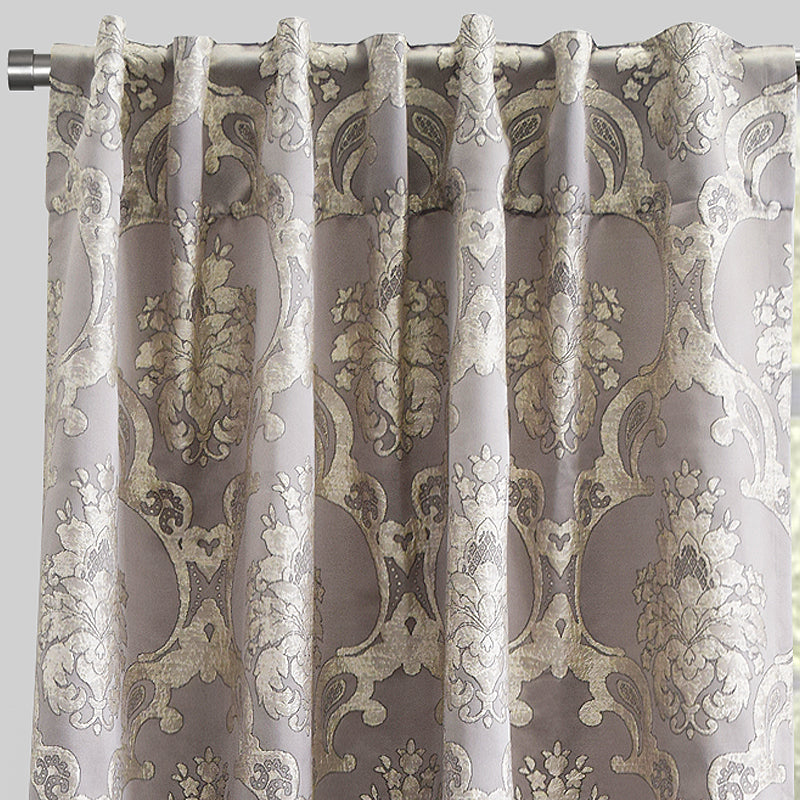 Katherine Traditional Jacquard Polyester Fabric - Textured Damask Faux Silk, Room Darkening, 54" X 96", Rod Pocket - Back Tab (1 Pair)