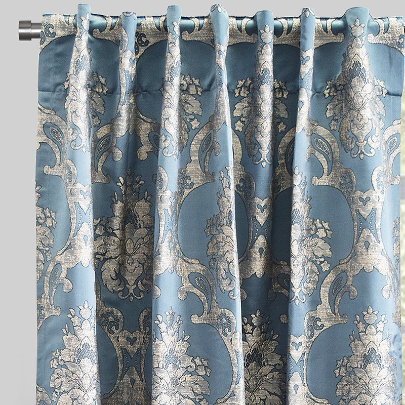 Katherine Traditional Jacquard Polyester Fabric - Textured Damask Faux Silk, Room Darkening, 54" X 96", Rod Pocket - Back Tab (1 Pair)