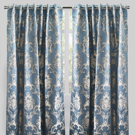 Katherine Traditional Jacquard Polyester Fabric - Textured Damask Faux Silk, Room Darkening, 54" X 96", Rod Pocket - Back Tab (1 Pair)